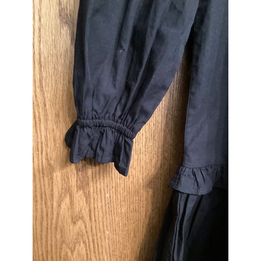 J Crew Sz XS Black Eyelet Trim Ruffle Hem Swing Long Sleeve Dress‎ - Picture 4 of 8